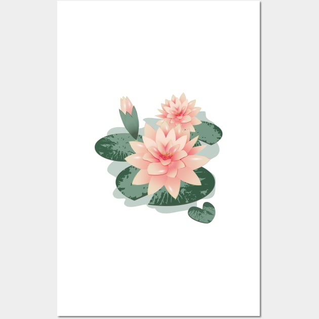 Water lily flowers with bud in water lily pond Wall Art by Kisho